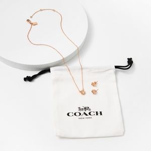 🆕️Open circle necklace and tea rose stud set